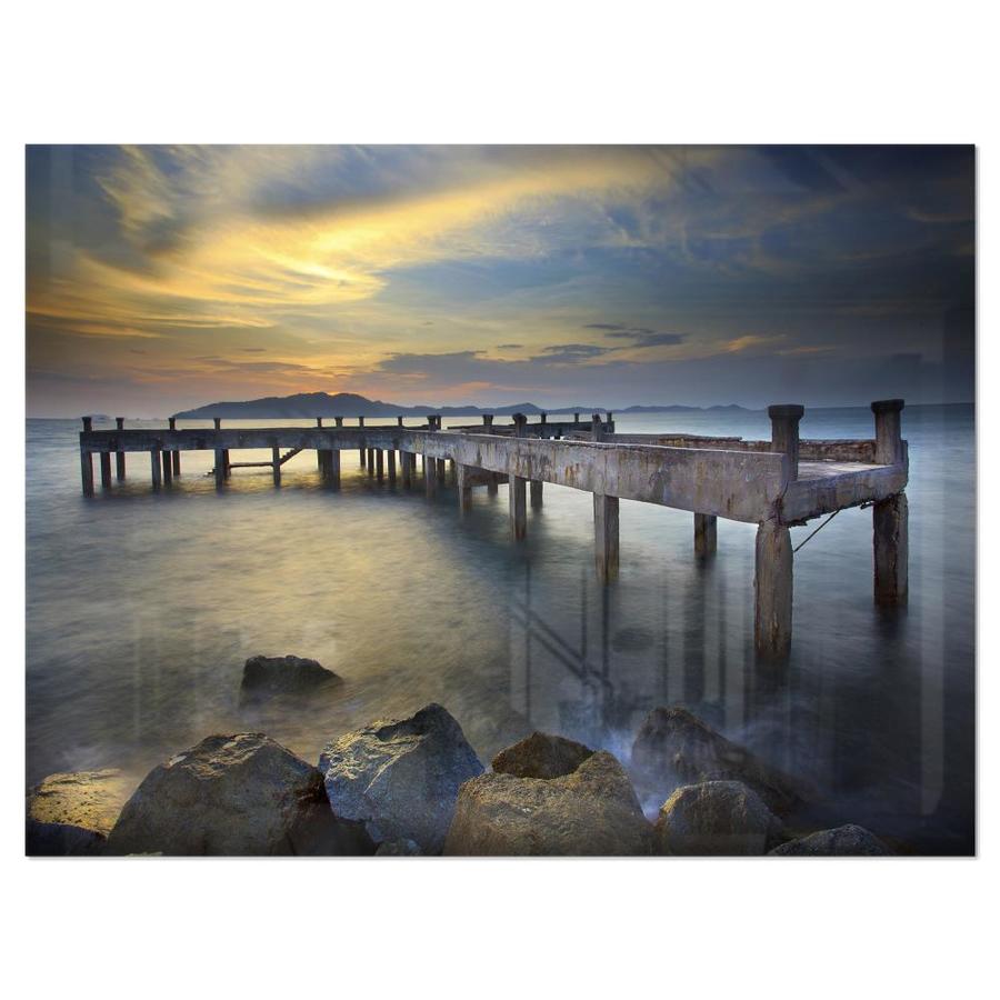 Designart Old Wood Boat Jetty Into Blue Sea Sea Bridge Metal Wall Art In The Wall Art Department At Lowes Com