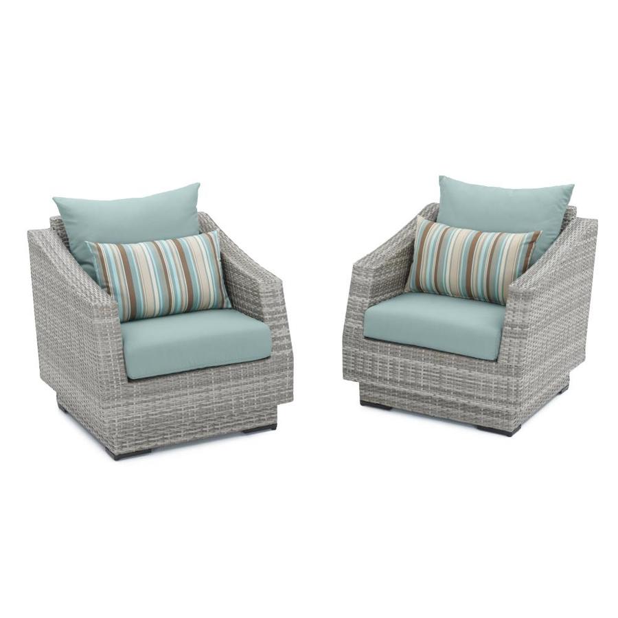 Rst Brands Cannes Set Of 2 Gray Wicker Metal Stationary Conversation Chair S With Bliss Blue Sunsharp Cushioned Seat In The Patio Chairs Department At Lowes Com