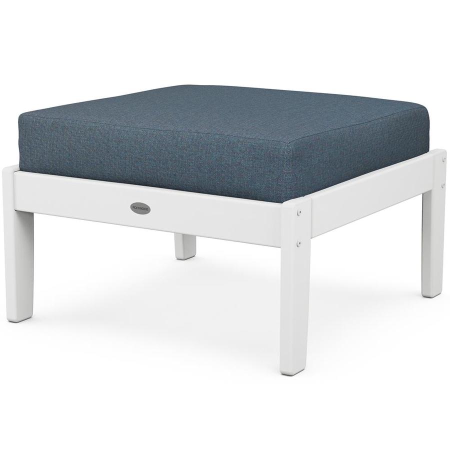 POLYWOOD POLYWOODÂ® Braxton Deep Seating Ottoman in White/Sancy Denim in the Outdoor Ottomans 