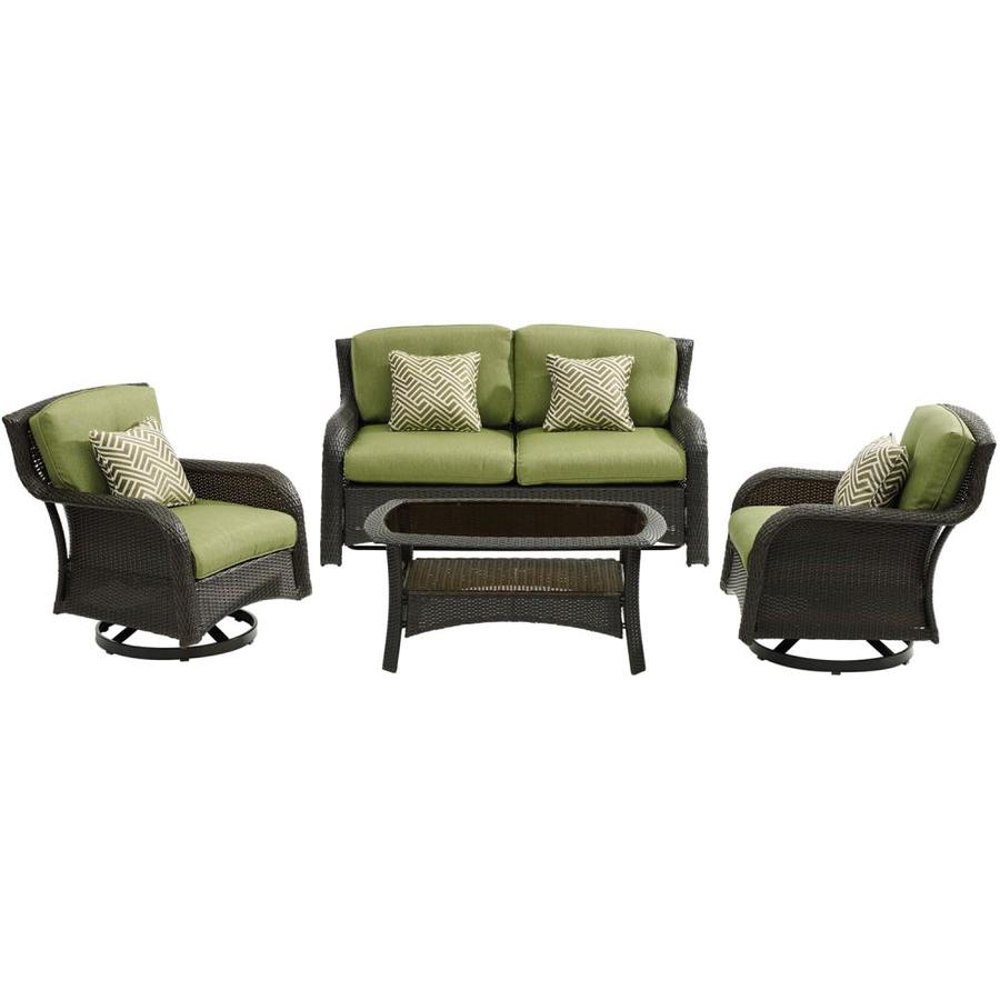 Hanover Strathmere 4 Piece Metal Frame Patio Conversation Set With Cushions In The Patio Conversation Sets Department At Lowes Com