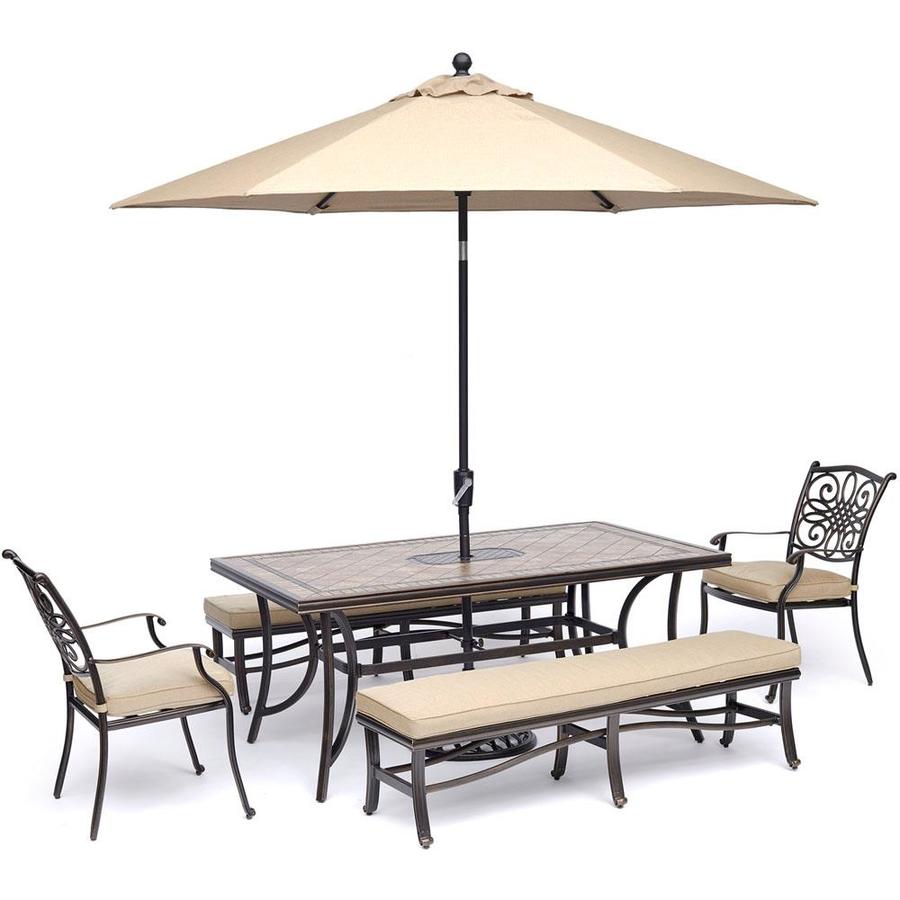 Hanover Monaco 5 Piece Bronze Frame Patio Set With Tan Cushions In The Patio Dining Sets Department At Lowes Com