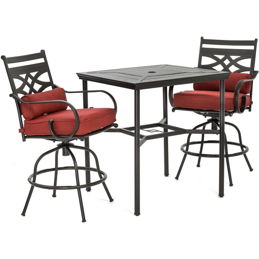 Hanover Montclair 3 Piece Brown Frame Bar Height Patio Set With Chili Red Cushions Bar Height In The Patio Dining Sets Department At Lowes Com
