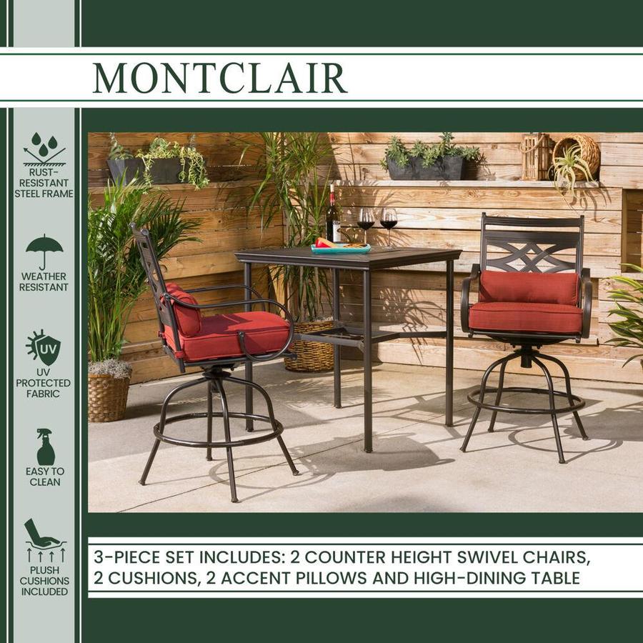 Hanover Montclair 3 Piece Brown Frame Bar Height Patio Set With Chili Red Cushions Bar Height In The Patio Dining Sets Department At Lowes Com