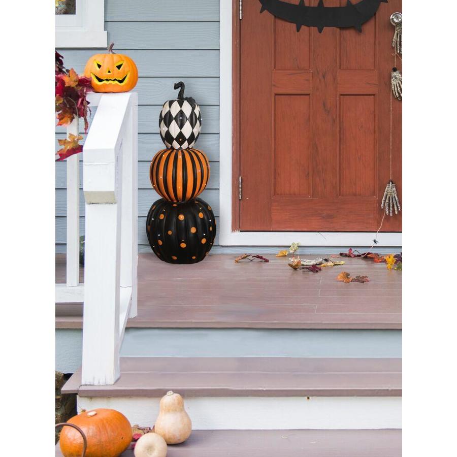 Haunted Hill Farm Indoor/Outdoor 36in Lighted Stacked Pumpkin Trio in