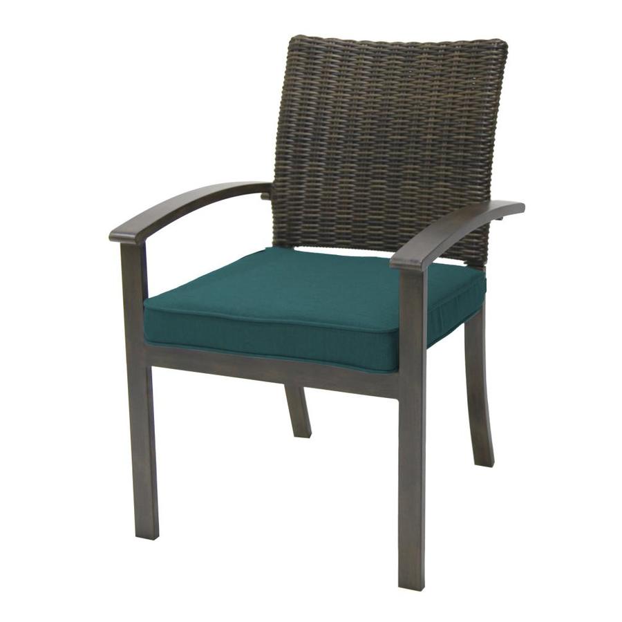Allen Roth Everett Manor Set Of 4 Dark Brown Wicker Stackable Metal Stationary Dining Chair S With Peacock Blue Cushioned Seat In The Patio Chairs Department At Lowes Com