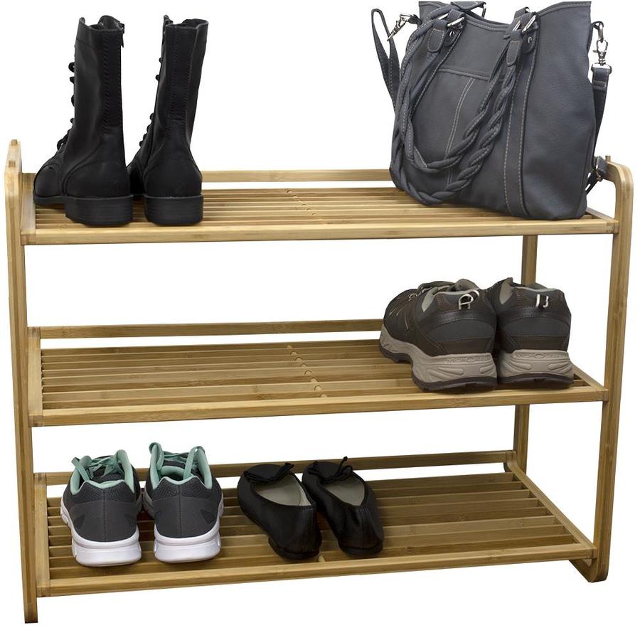 Home Basics 6 Pair Bamboo Wood Shoe Rack In The Shoe Storage Department At Lowes Com