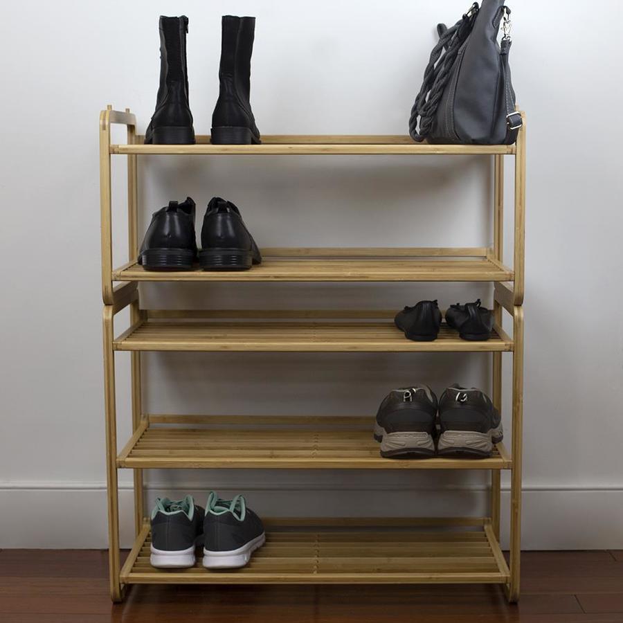 Home Basics 6 Pair Bamboo Wood Shoe Rack In The Shoe Storage Department At Lowes Com