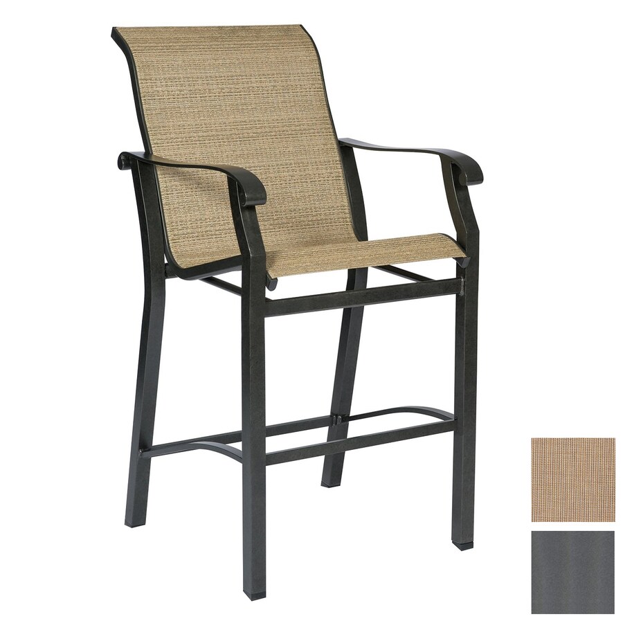 Cascadia Woodard 420481 Graphite Cortland Patio Bar Height Stool With Maderas Tweed Pvc Wicker Weave Fabric At Lowes Com