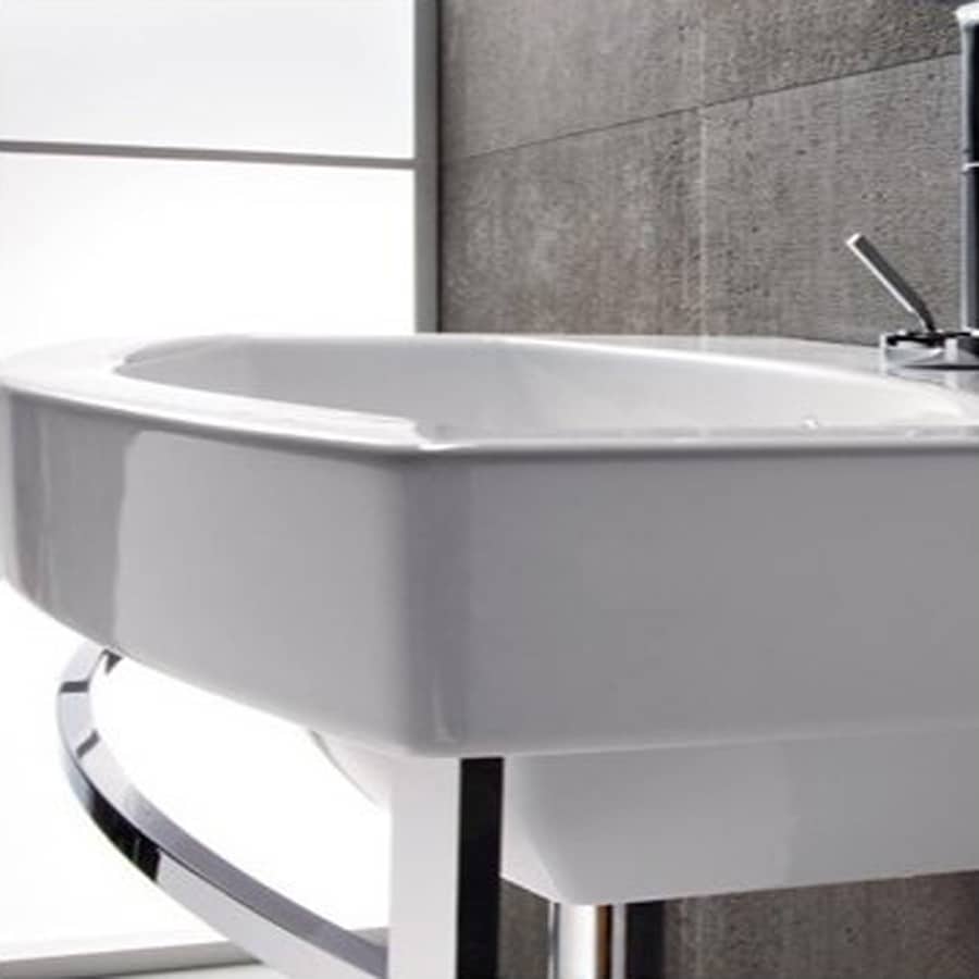 ... White Ceramic Wall-Mount Rectangular Bathroom Sink with Overflow