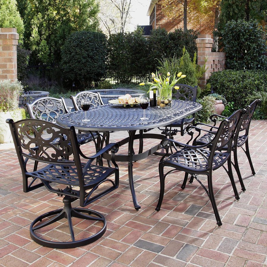 Shop Home Styles Biscayne 7-Piece Black Aluminum Patio Dining Set at