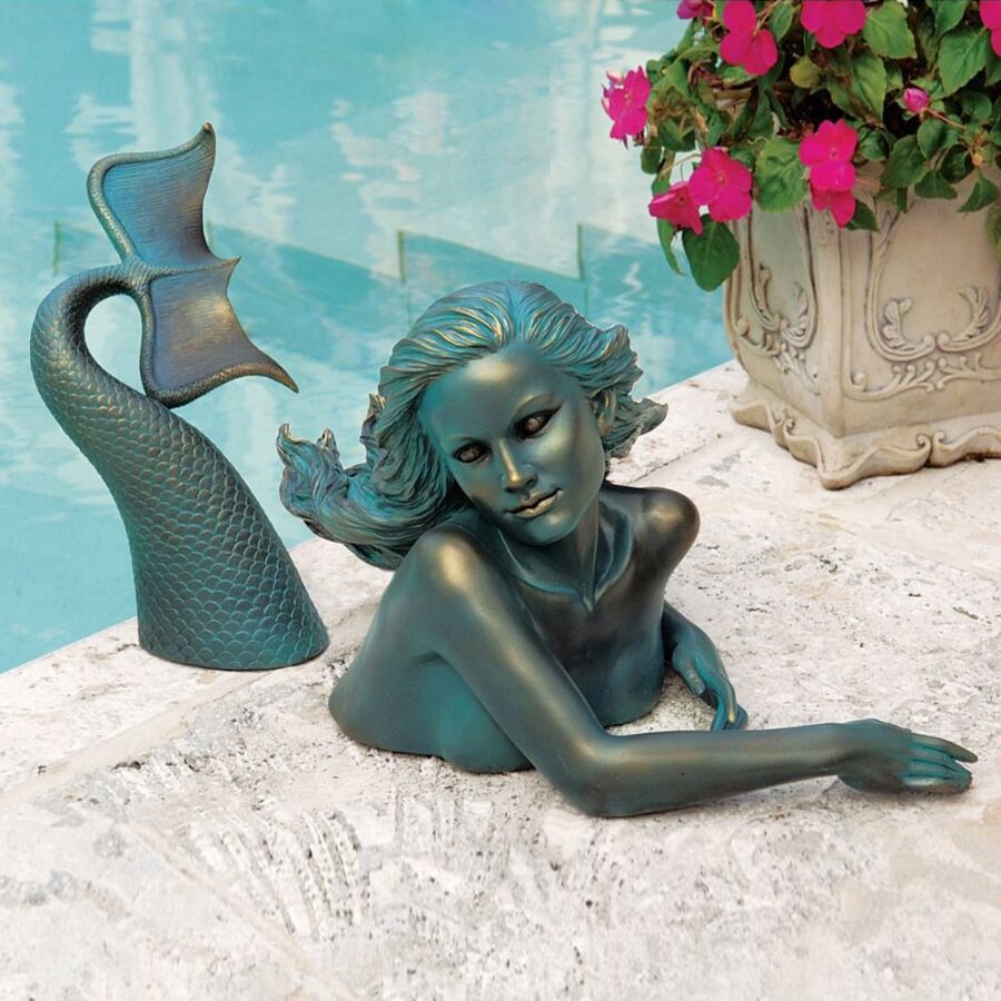 18" Large Mermaid Statue on Rocks with Shell Tail 