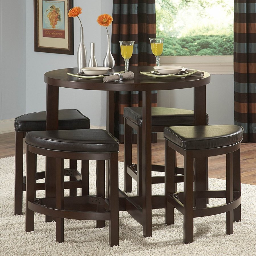 Cherry Brown 5 piece Dining Room Set w/ Round Pedestal Glass Table & Chairs IACI 