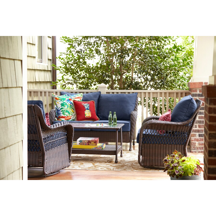 Allen Roth Glenlee Woven Metal Swivel Glider Conversation Chair S With Blue Cushioned Seat In The Patio Chairs Department At Lowes Com