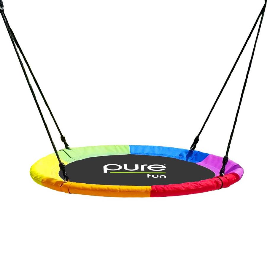 swing set with trampoline and saucer