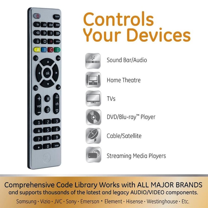 GE GE 4-Device Universal Remote Control, Brushed Silver Designer Series