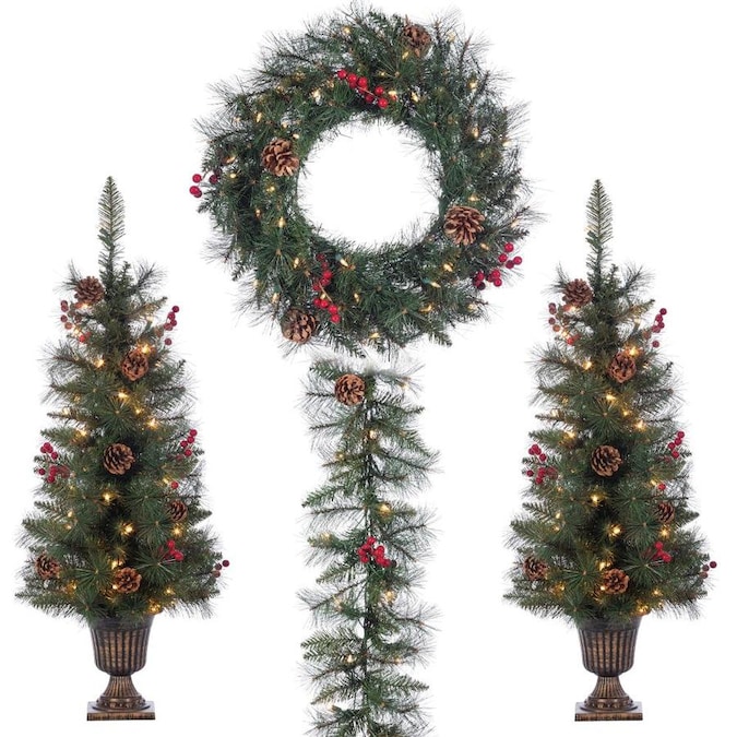 Sterling Tree Company 3-ft Pre-Lit Assorted Artificial Christmas Tree with 200 Constant White ...