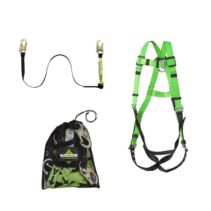 PeakWorks Lightweight, Adjustable Full Body Safety Harness, 6 Ft. Lanyard with 3 Snap Hooks and ...