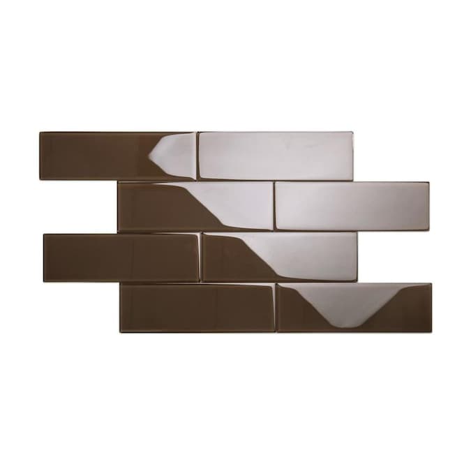 Giorbello 4x12 Glass Subway Tiles 15-Pack Classic Brown 4-in x 12-in Glossy Glass Subway Wall ...