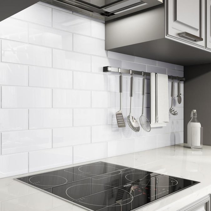 Giorbello 3x6 Glass Subway Tiles 44-Pack Bright White 3-in x 6-in ...