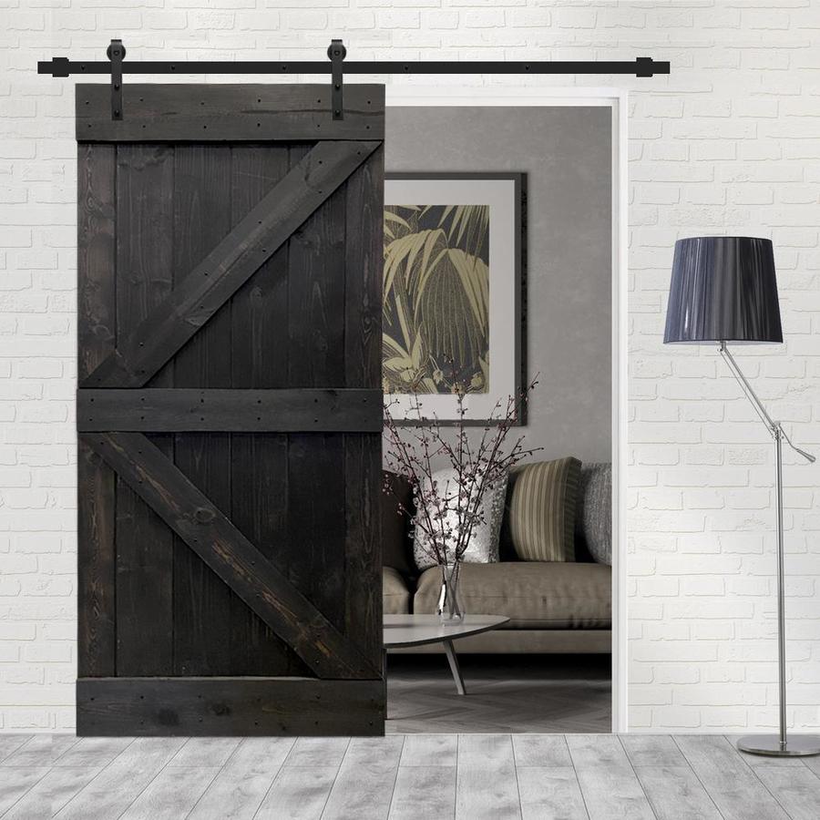 Calhome Kbar Wood Barn Door Black Mk72 36 In X 84 In Charcoal Black 2 Panel Stained Pine Wood