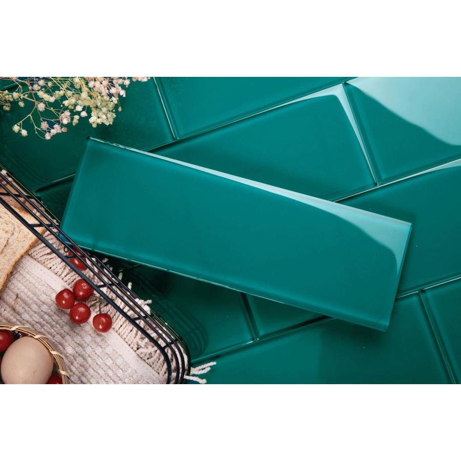 Giorbello 4x12 Glass Subway Tiles Dark Teal 4 In X 12 In Glossy Glass Brick Subway Wall Tile