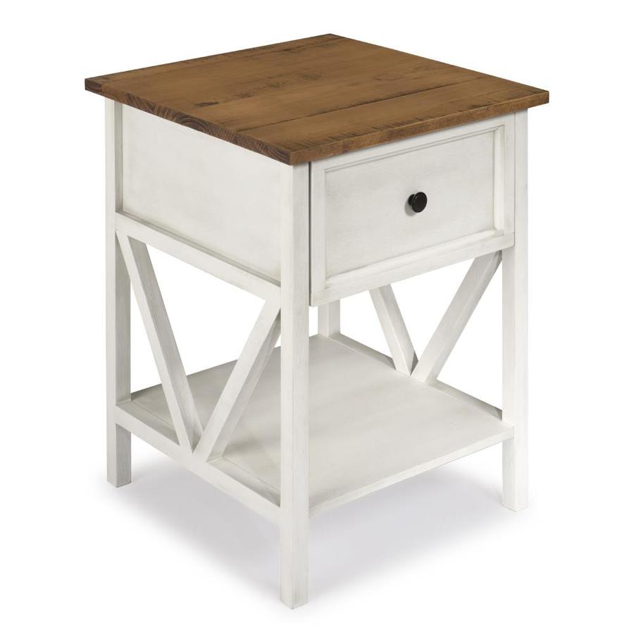 Walker Edison 19 -in 1 Drawer Wood Side Table- Reclaimed Barnwood/White