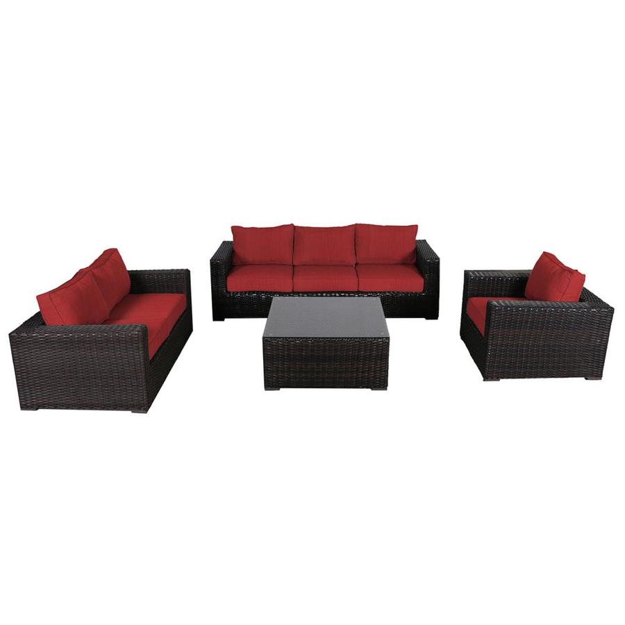 Teva Furniture Santa Monica Outdoor Patio Deep Seating Chairs With Sunbrella Cushions Crimson Dupione In The Patio Conversation Sets Department At Lowes Com