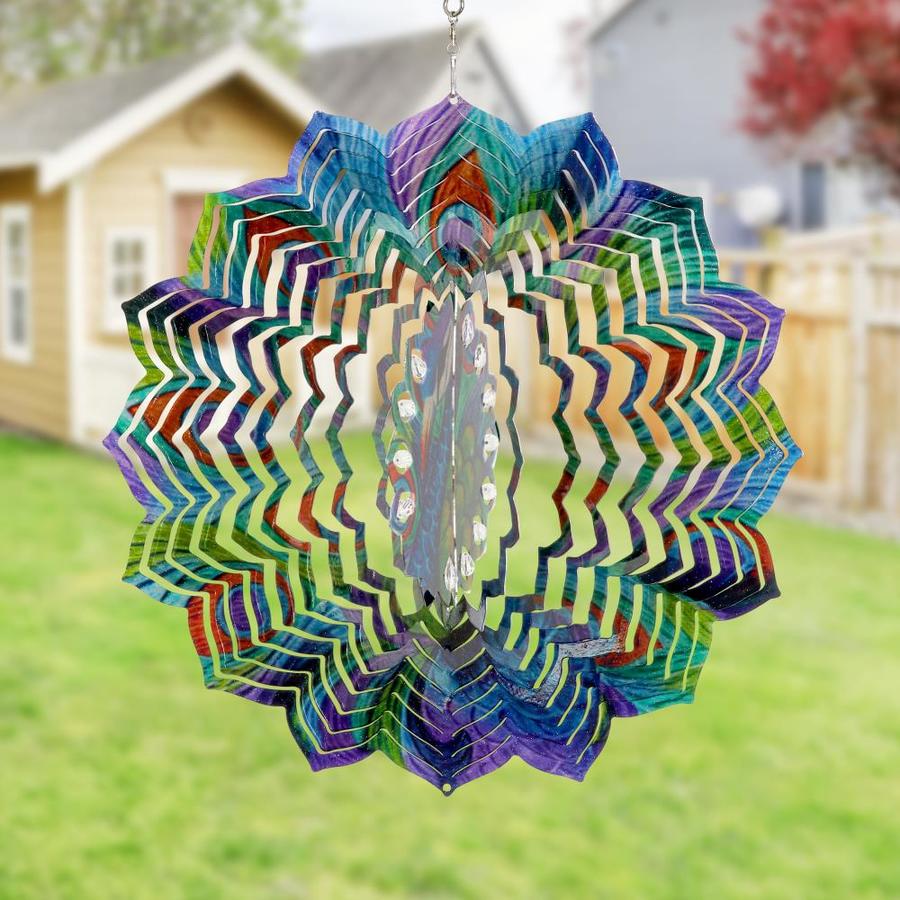 Exhart Laser Cut Peacock Hanging Wind Spinner, Multi Color in the Wind