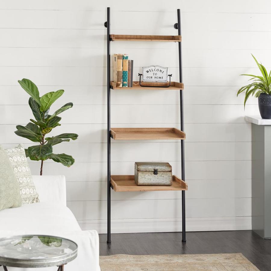 Grayson Lane Tall 4Tier Natural Wood and Black Metal Ladder Shelf 24