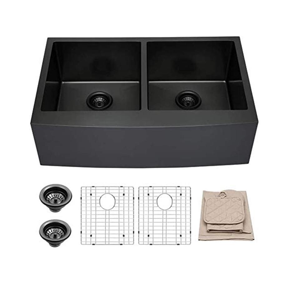 Casainc 21 In X 33 In Matte Black Double Equal Bowl Undermount Apron