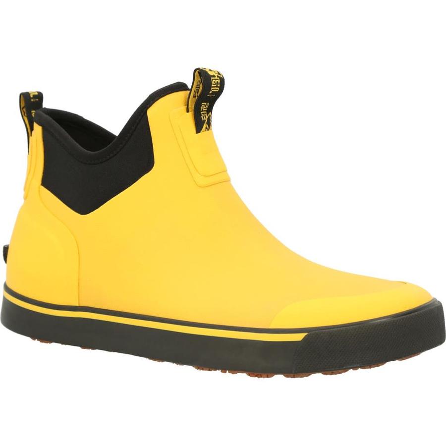black and yellow work boots