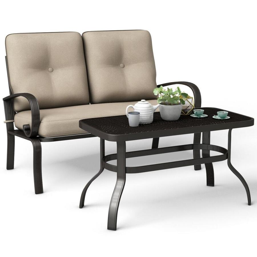 Goplus 2 Pcs Patio Loveseat Coffee Table Set Furniture Bench With Cushion In The Patio Sofas Loveseats Department At Lowes Com