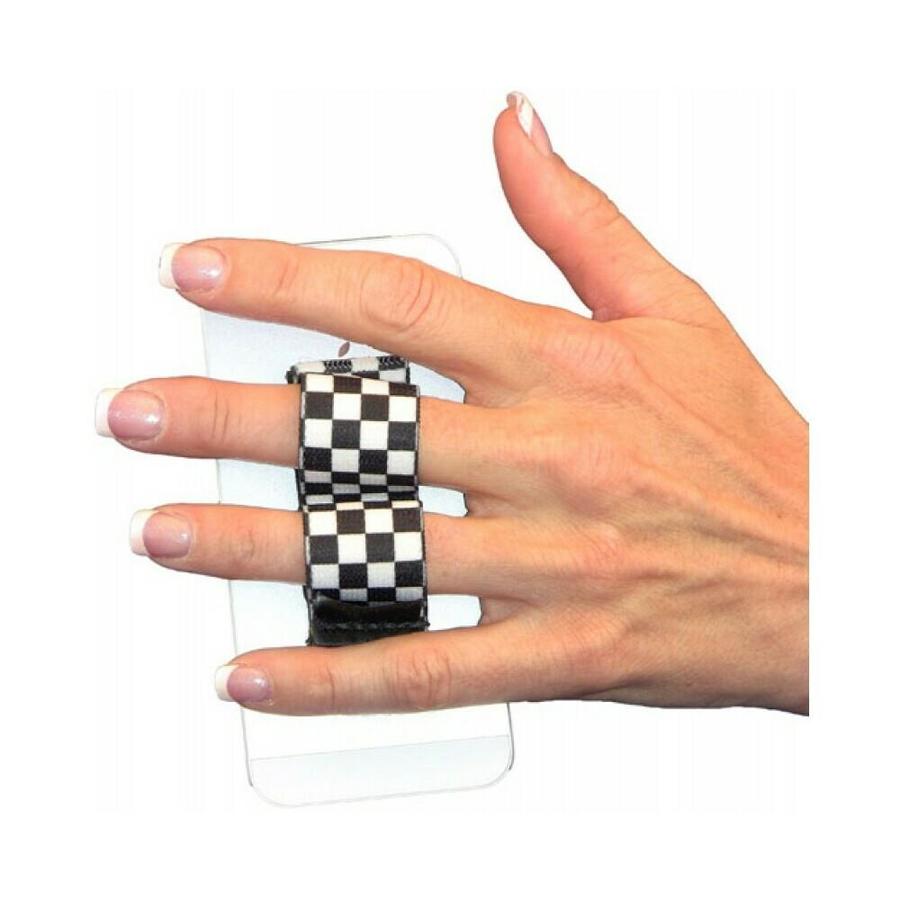 LAZY-HANDS 201474 2-Loop Phone Grip- Small, Black and White Checkers in