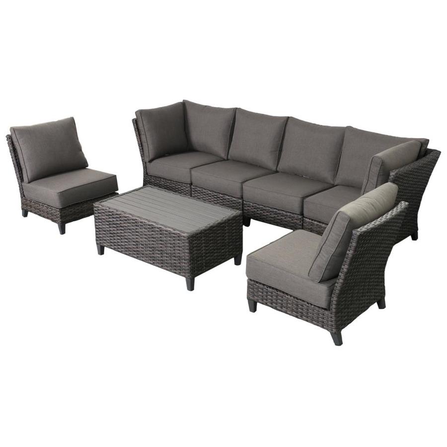 Teva Furniture Barbados 6 Piece Sectional Set Outdoor Patio Furniture Rattan Wicker Includes Grey Cushions In The Patio Conversation Sets Department At Lowes Com