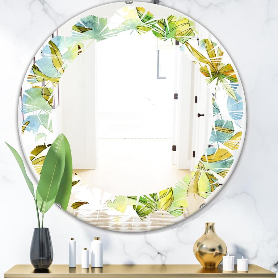 Designart Retro Tropical Foliage' Modern Round Wall Mirror Leaves In 