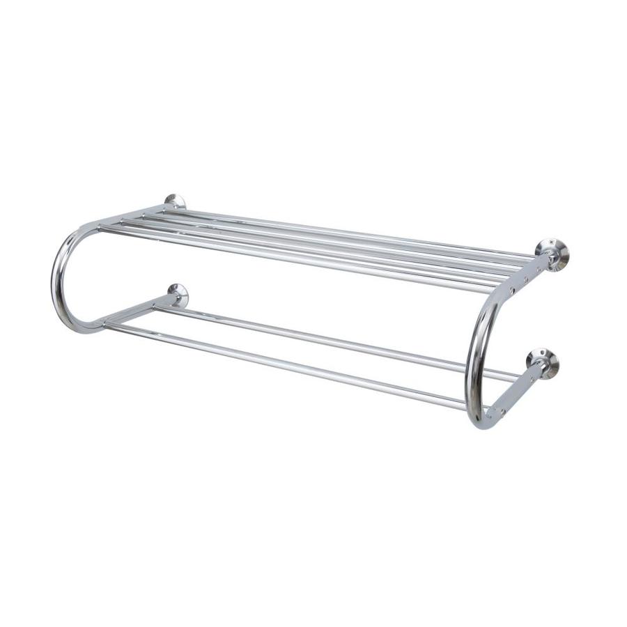 chrome bathroom shelf with towel bar