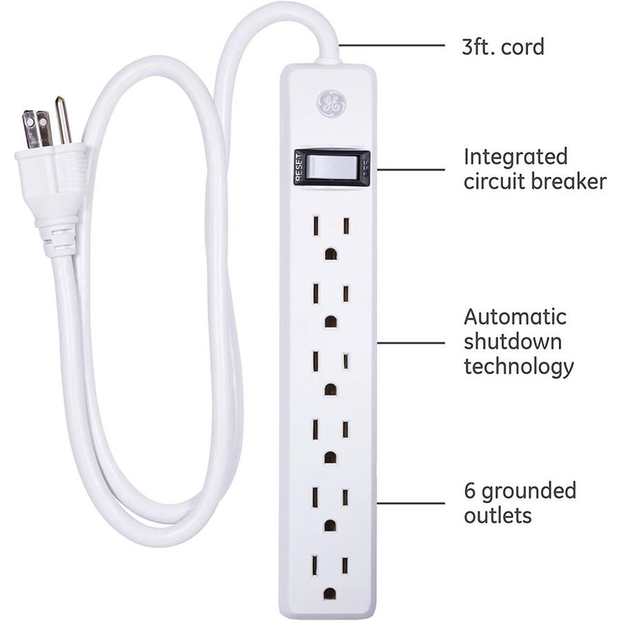 GE GE 6Outlet Surge Protector, 450J, 3ft Cord, White, 2pk in the Surge