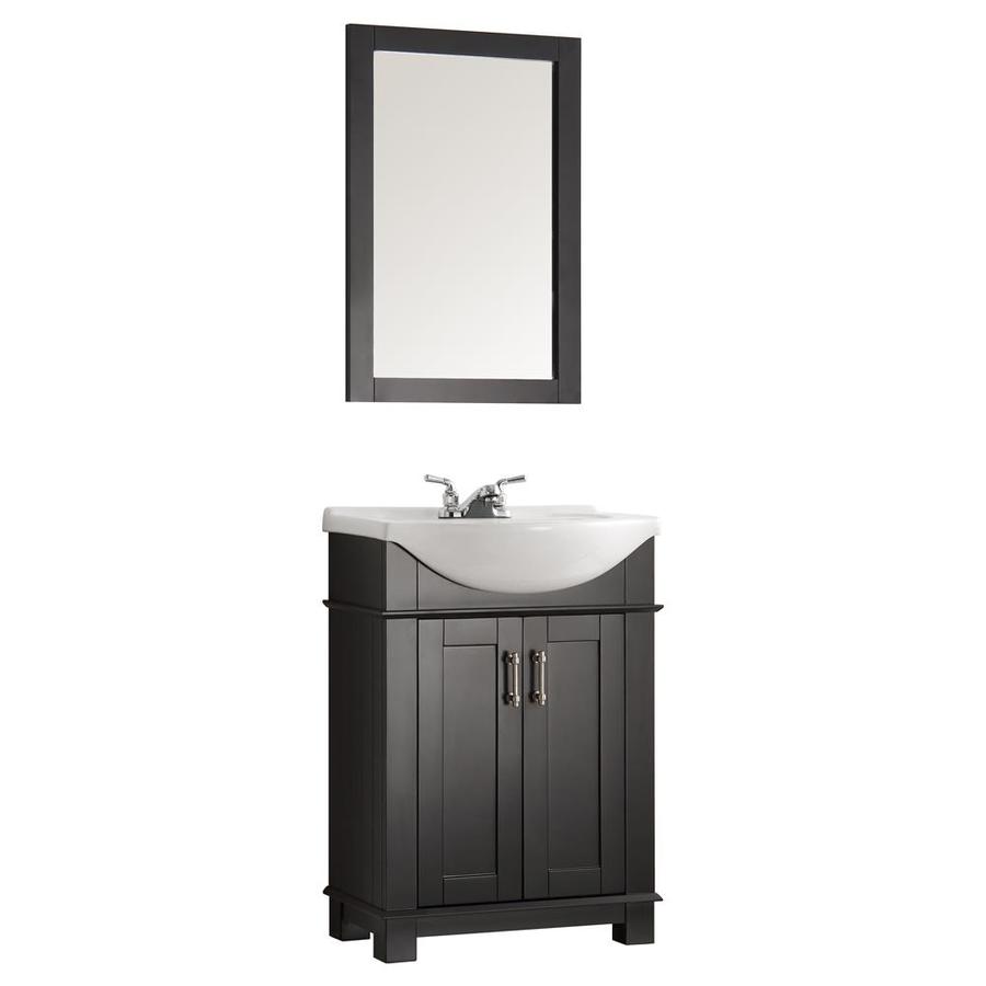 24/" Bathroom Vanity Set W//Rectangle Drop in Ceramic Sink ORB Faucet Mirror Black