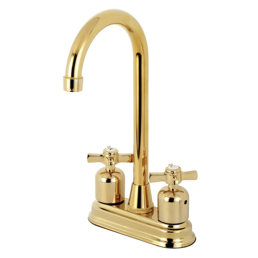 Kingston Brass Millennium Polished Brass 2 Handle Deck Mount Bar And Prep Handle Kitchen Faucet