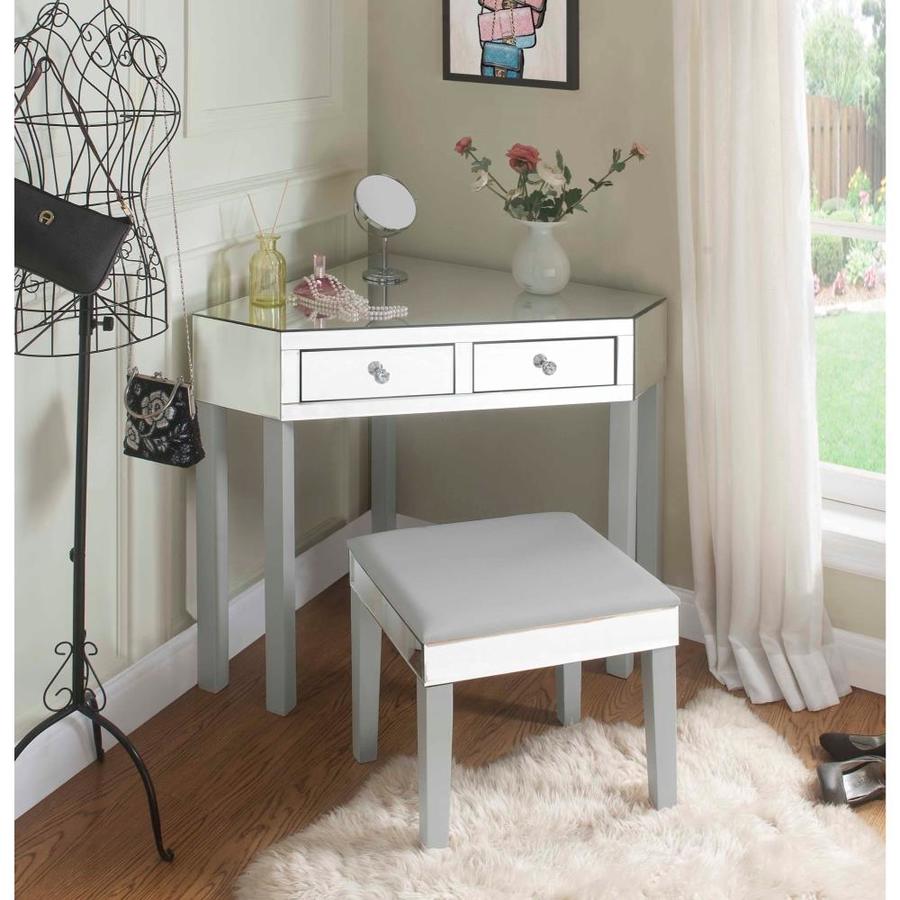 Inspired Home Inspired Home Ross Mirrored Corner Makeup Vanity Table