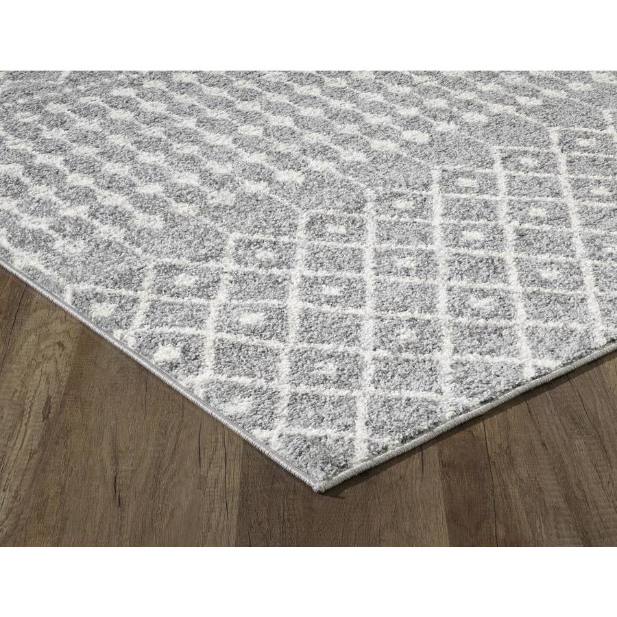 Eviva Grid 10 x 12 Gray/Cream Geometric Area Rug in the Rugs department