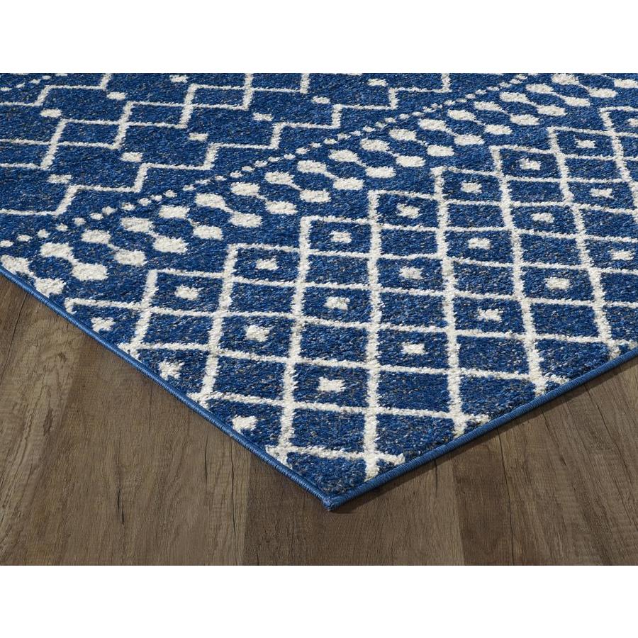 Eviva Grid 10 x 12 Navy/Cream Geometric Area Rug in the Rugs department