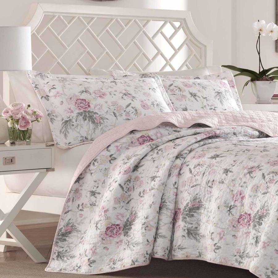 Laura Ashley Laura AshleyCotton Pink/Grey Breezy Floral Twin 2 Piece, QuiltSham Set in the