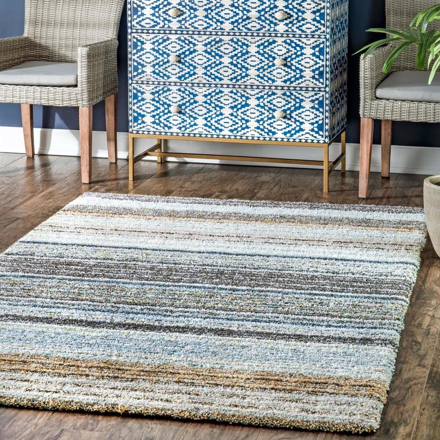 nuLOOM Drey 8 x 10 Teal Indoor Stripe Handcrafted Area Rug in the Rugs