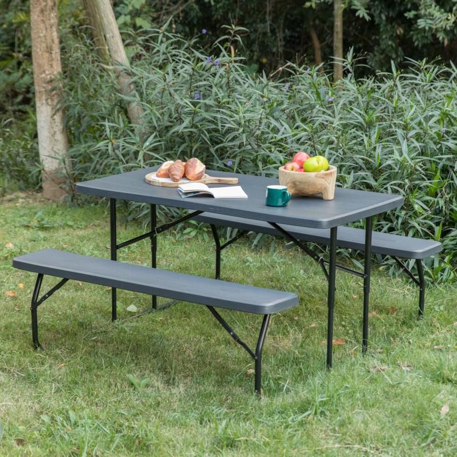 Gardenised 4.46ft x 5ft Outdoor Rectangle Wood Gray Folding Picnic