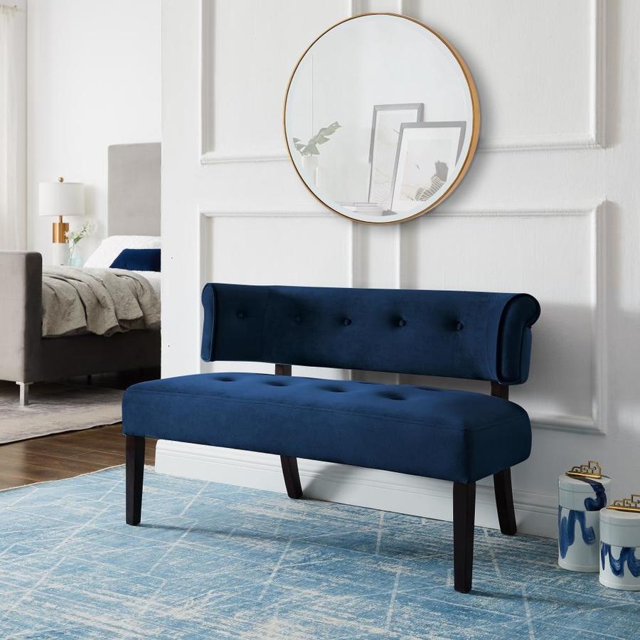 Inspired Home Mack Modern Navy Velvet Accent Bench in the Indoor