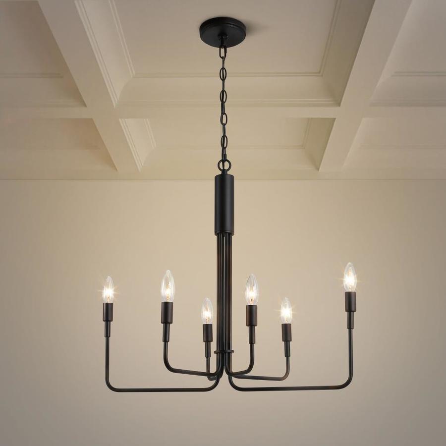 LALUZ 6Light Black Modern Candelabra French Parlor Linear Chandelier