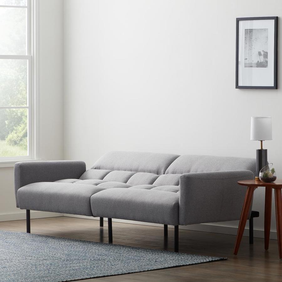 LUCID Comfort Collection Futon Sofa Bed With Box Tufting Gray Linen In ...