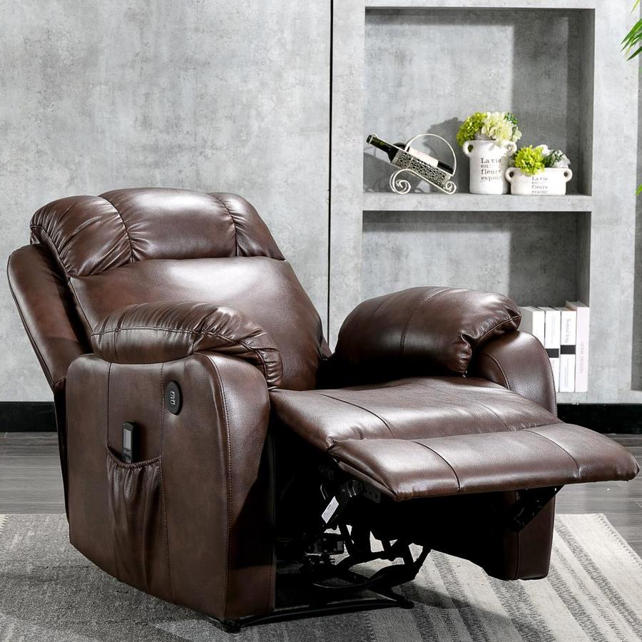 CASAINC Brown Faux Leather Powered Reclining Recliner In The Recliners ...