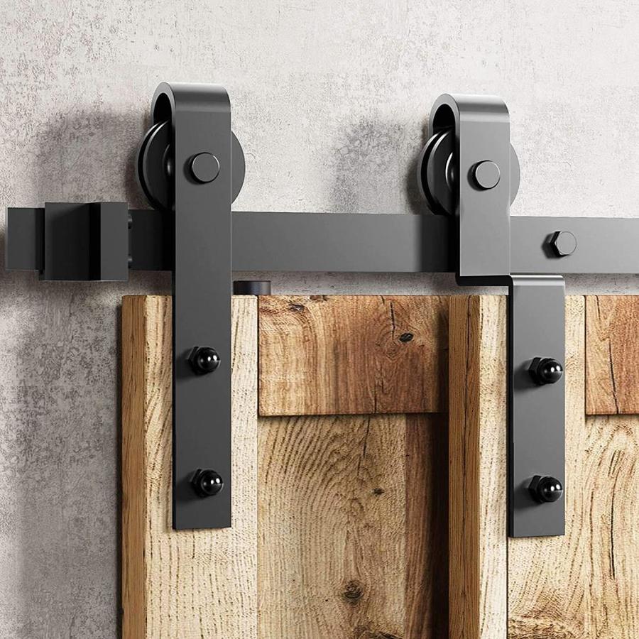 HOMACER 144in Black Rustic Single Track Bypass Barn Door Kit for Double Doors in the Barn Door